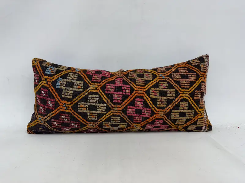 Throw Kilim Pillow, Sofa Pillow, Cushion Cover, Antique Pillows, Handmade Cushion Cover, 16x36 Orange Pillow Sham, Pillow for Sofa, Bright Pillow - 1