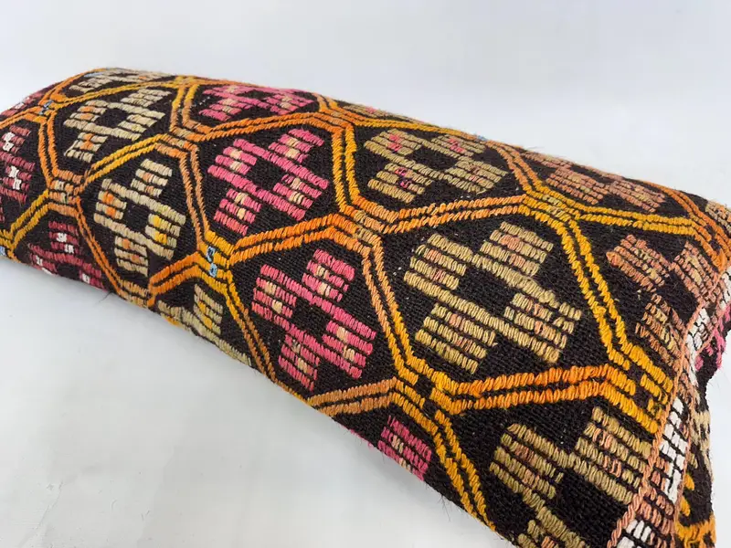 Throw Kilim Pillow, Sofa Pillow, Cushion Cover, Antique Pillows, Handmade Cushion Cover, 16x36 Orange Pillow Sham, Pillow for Sofa, Bright Pillow - 6