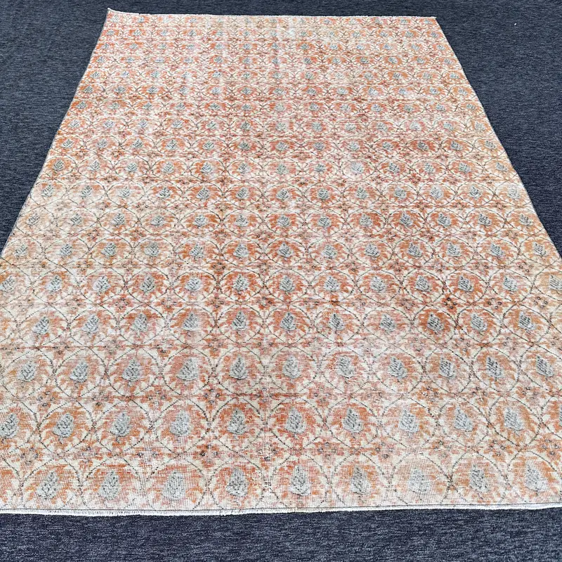 Alfombra naranja y beige, diseño floral geométrico de 0,6 x 10 pies