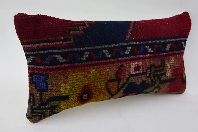 Decorative Bolster Cushion Cover, 8x16 Red Cushion, Kilim Pillow Cover, Pillow Sham, Retro Pillow Case, Kilim Pillow, Vintage Kilim Pillow - 2