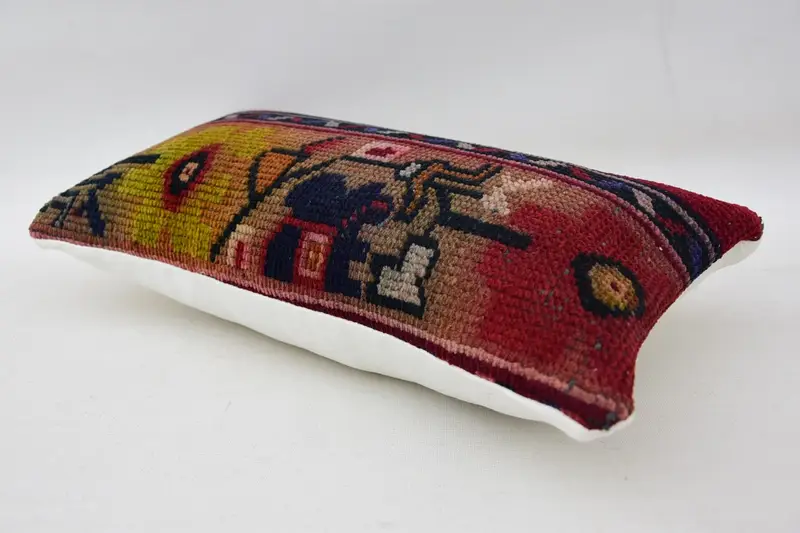 Decorative Bolster Cushion Cover, 8x16 Red Cushion, Kilim Pillow Cover, Pillow Sham, Retro Pillow Case, Kilim Pillow, Vintage Kilim Pillow - 6