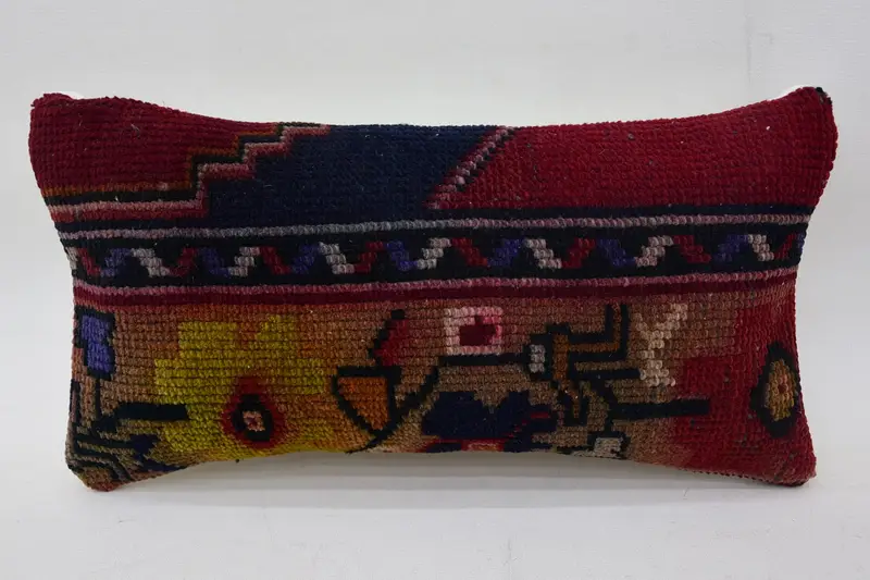 Decorative Bolster Cushion Cover, 8x16 Red Cushion, Kilim Pillow Cover, Pillow Sham, Retro Pillow Case, Kilim Pillow, Vintage Kilim Pillow - 4