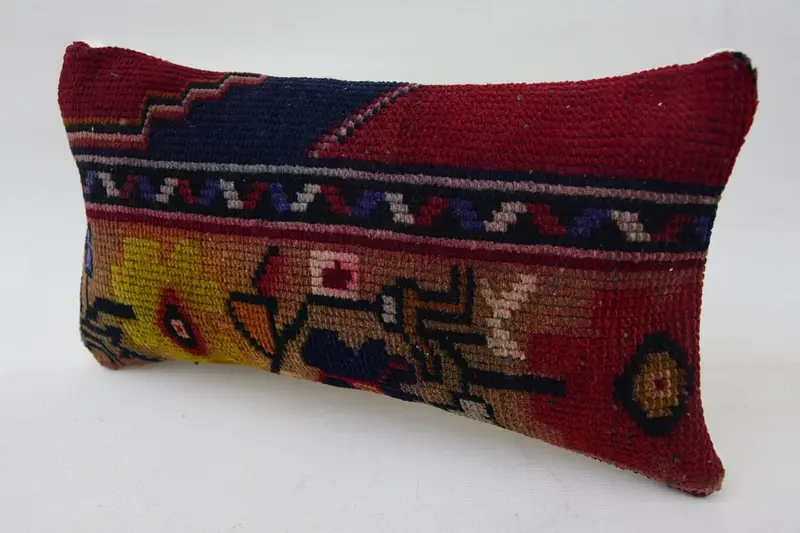 Decorative Bolster Cushion Cover, 8x16 Red Cushion, Kilim Pillow Cover, Pillow Sham, Retro Pillow Case, Kilim Pillow, Vintage Kilim Pillow - 3
