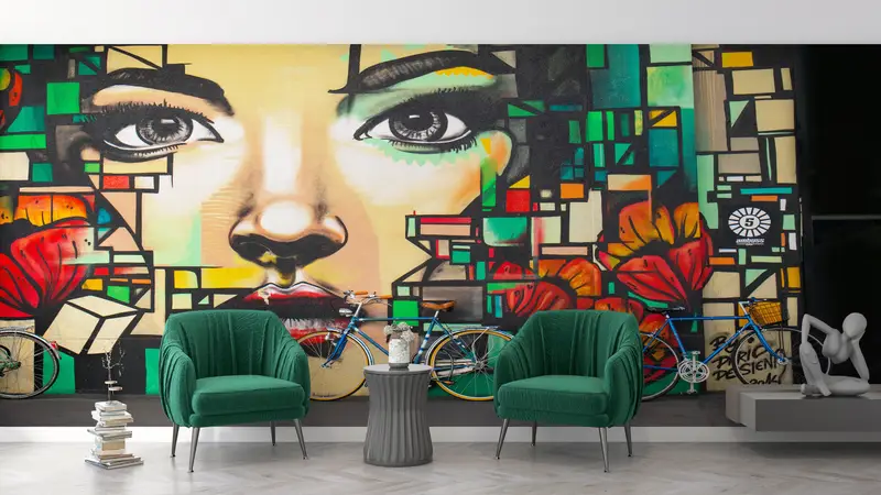 Modern Graffiti Kadın Baskılı Duvar Kağıdı: Renkli, Sanatsal, Zarif