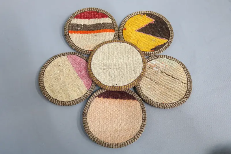 Bohemian Beige & Yellow Round Coaster, Unique Bohemian Coaster