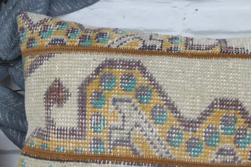 Turkish Kilim Pillow, Handmade Rug Seat Pillow, Meditation Pillow, 12x24 Blue Cushion, Pillow for Couch, Pillow Cover, Pillow for Sofa - 2