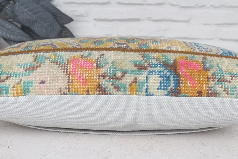 Turkish Kilim Pillow, Handmade Rug Seat Pillow, Meditation Pillow, 12x24 Blue Cushion, Pillow for Couch, Pillow Cover, Pillow for Sofa - 5