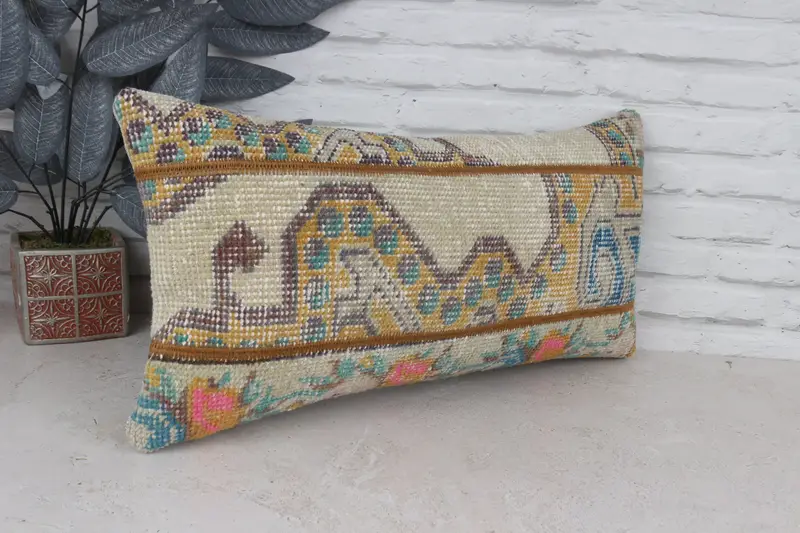 Turkish Kilim Pillow, Handmade Rug Seat Pillow, Meditation Pillow, 12x24 Blue Cushion, Pillow for Couch, Pillow Cover, Pillow for Sofa - 3