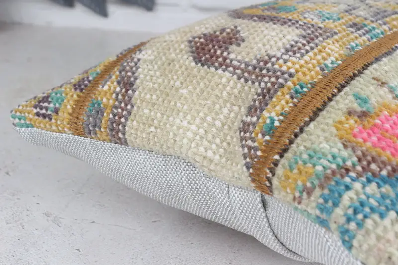 Turkish Kilim Pillow, Handmade Rug Seat Pillow, Meditation Pillow, 12x24 Blue Cushion, Pillow for Couch, Pillow Cover, Pillow for Sofa - 6