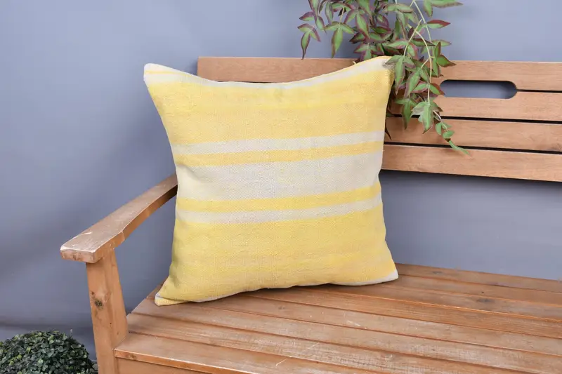 Crochet Pattern Cushion Case, 20x20 Yellow Cushion Case, Gift Pillow, Turkish Pillow, Boho Pillow, Armchair Pillow Case, Pillow Cover - 1
