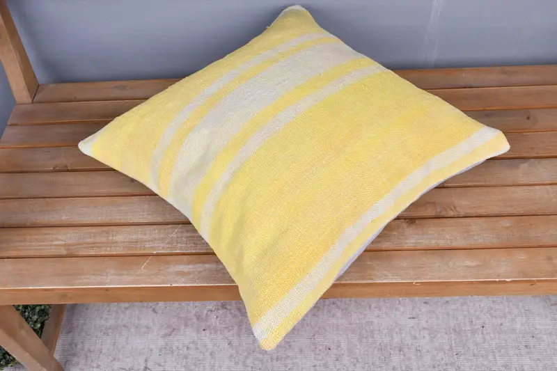Crochet Pattern Cushion Case, 20x20 Yellow Cushion Case, Gift Pillow, Turkish Pillow, Boho Pillow, Armchair Pillow Case, Pillow Cover - 2
