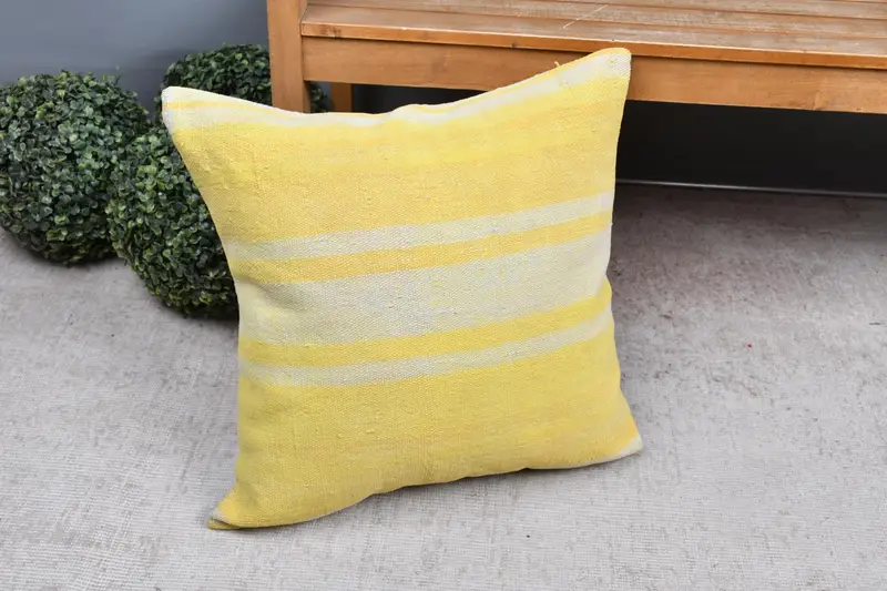 Crochet Pattern Cushion Case, 20x20 Yellow Cushion Case, Gift Pillow, Turkish Pillow, Boho Pillow, Armchair Pillow Case, Pillow Cover - 7