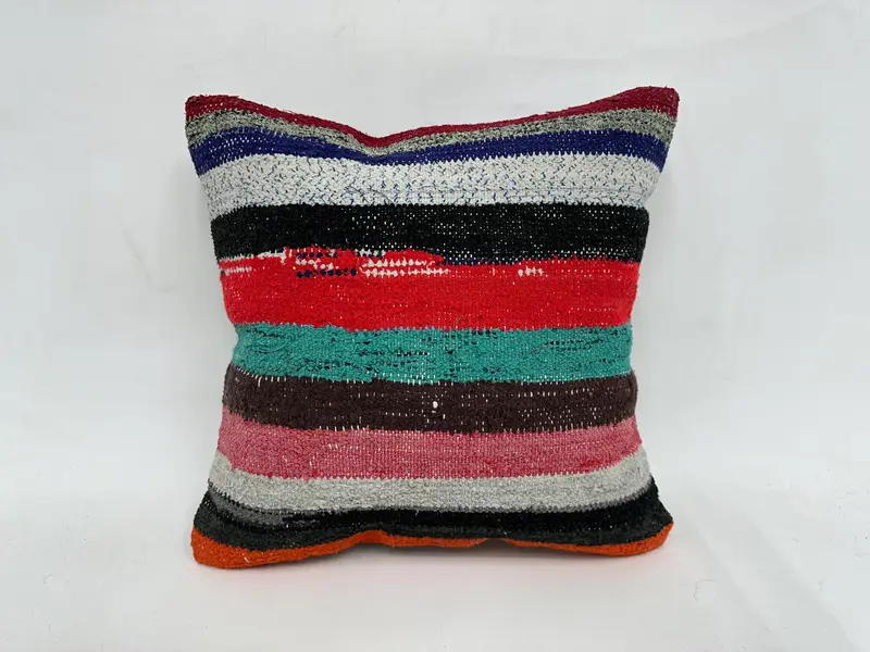 18x18 Green Cushion Cover, Home Decor Pillow, Vintage Kilim Throw Pillow, Throw Kilim Pillow, Pillow, Kilim Rug Pillow Cover - 1