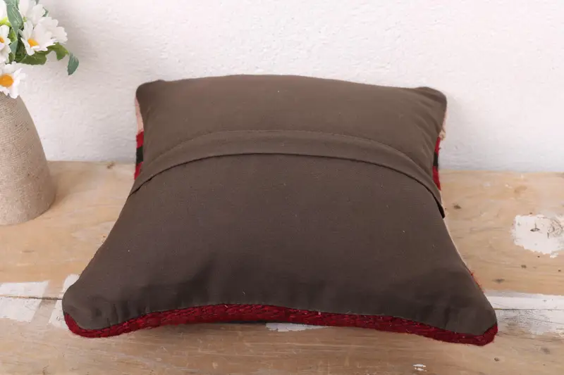 Vintage Kilim Pillow, Pillow for Couch, Muted Cushion, Pillow Sham, Pillow for Sofa, 12x12 Red Pillow Sham, Natural Cushion - 7