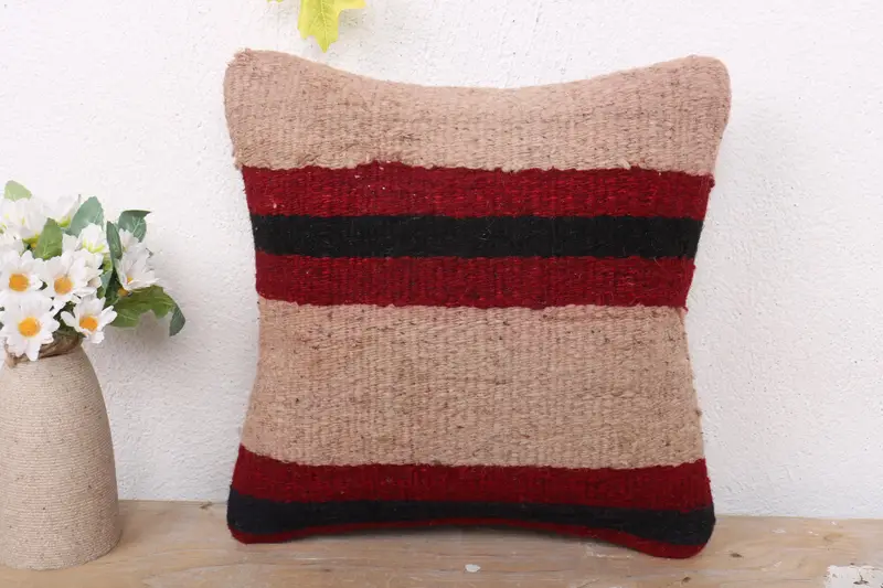Vintage Kilim Pillow, Pillow for Couch, Muted Cushion, Pillow Sham, Pillow for Sofa, 12x12 Red Pillow Sham, Natural Cushion - 2