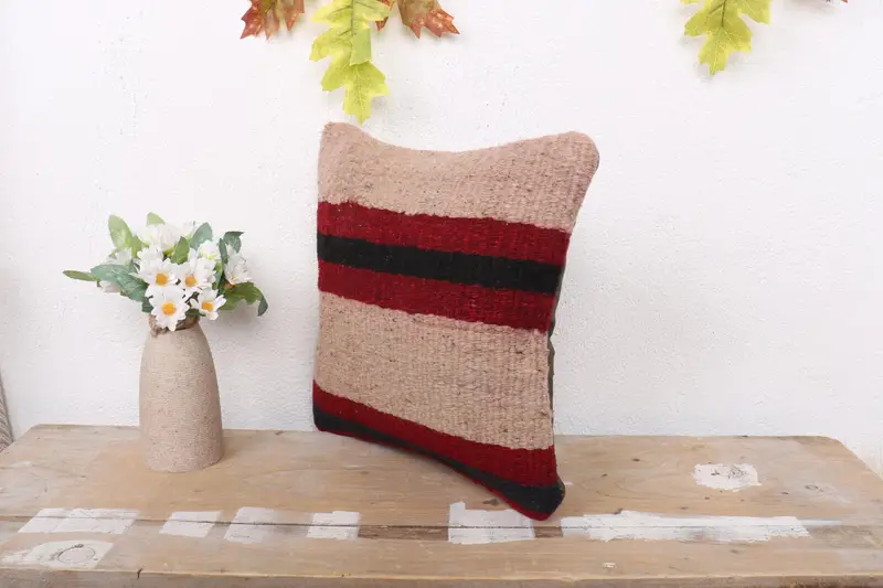 Vintage Kilim Pillow, Pillow for Couch, Muted Cushion, Pillow Sham, Pillow for Sofa, 12x12 Red Pillow Sham, Natural Cushion - 4