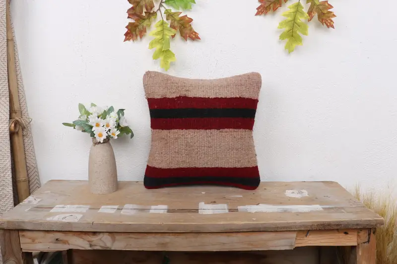Vintage Kilim Pillow, Pillow for Couch, Muted Cushion, Pillow Sham, Pillow for Sofa, 12x12 Red Pillow Sham, Natural Cushion - 1