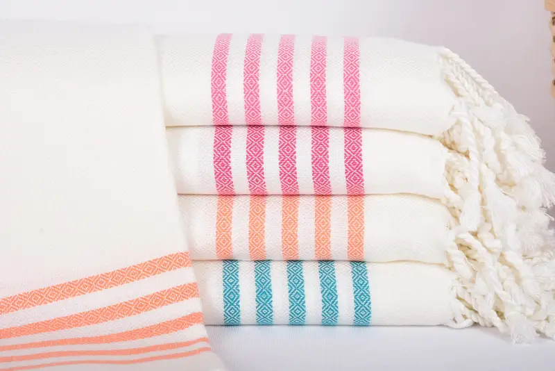 Monogrammed Beach Towel Turkish Cotton White-Orange Stripes, 70x40 Inches