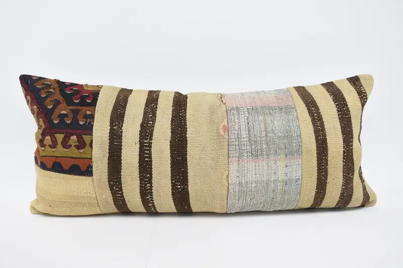 Rectangle Turkish Striped Pillow Case, Moroccan Beige 40x90 cm Pillowcase - 1