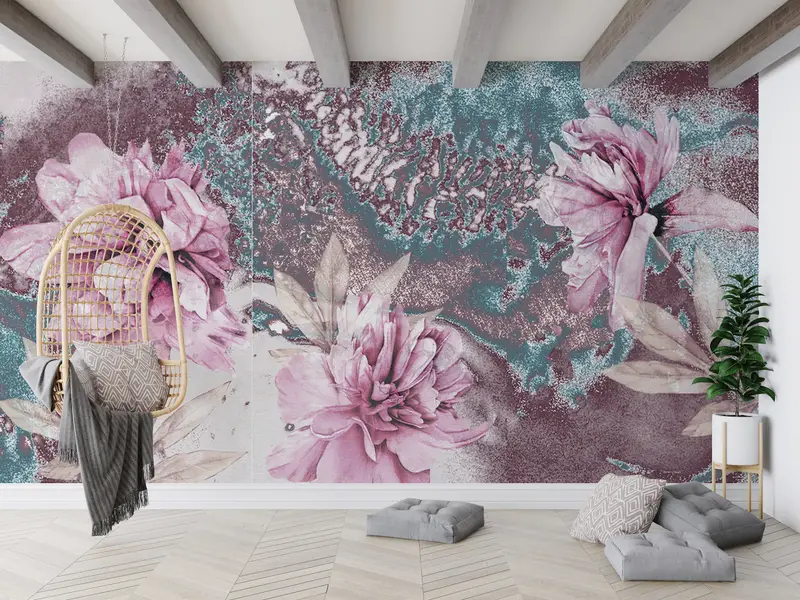 Flower Wall Painting,3d Wall Paper,Paper Wall Art ,Pink Wall Painting,Bright Wall Paper,Pink Peony Wall Print,Botanical Wall Mural, - 9