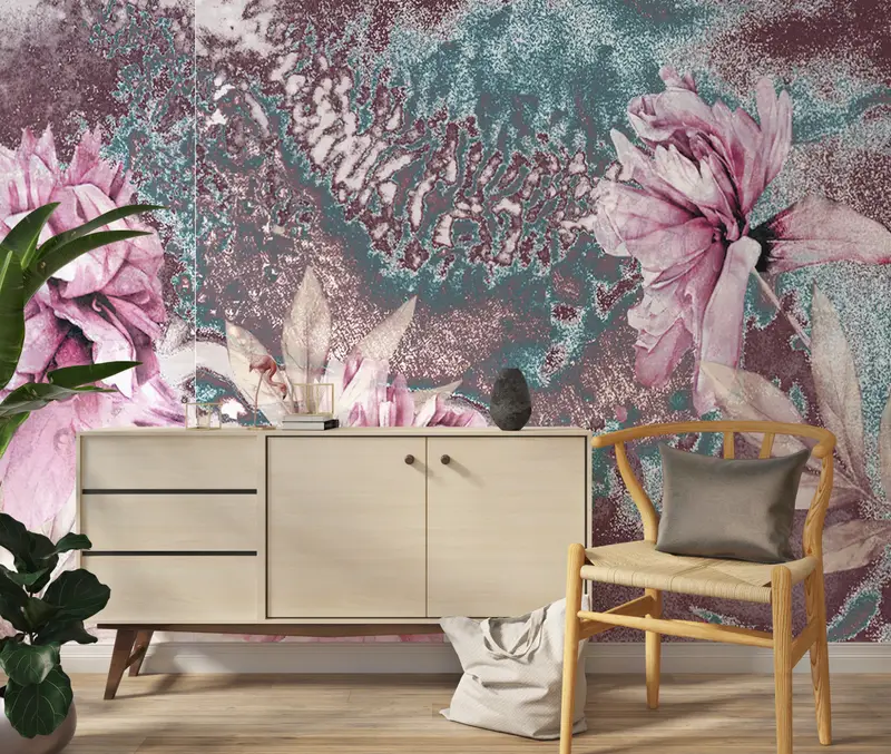 Flower Wall Painting,3d Wall Paper,Paper Wall Art ,Pink Wall Painting,Bright Wall Paper,Pink Peony Wall Print,Botanical Wall Mural, - 2