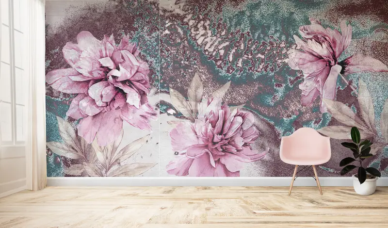 Flower Wall Painting,3d Wall Paper,Paper Wall Art ,Pink Wall Painting,Bright Wall Paper,Pink Peony Wall Print,Botanical Wall Mural, - 5