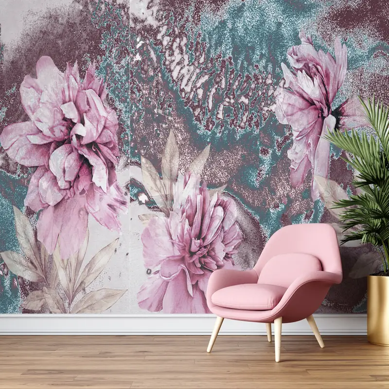 Flower Wall Painting,3d Wall Paper,Paper Wall Art ,Pink Wall Painting,Bright Wall Paper,Pink Peony Wall Print,Botanical Wall Mural, - 4