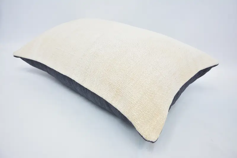 Interior Designer Pillow, Decorative Bolster Pillow Case, Ottoman Pillow, Kilim Pillow, Pillow, Handmade Kilim Cushion, 16x24 White Cushion - 6