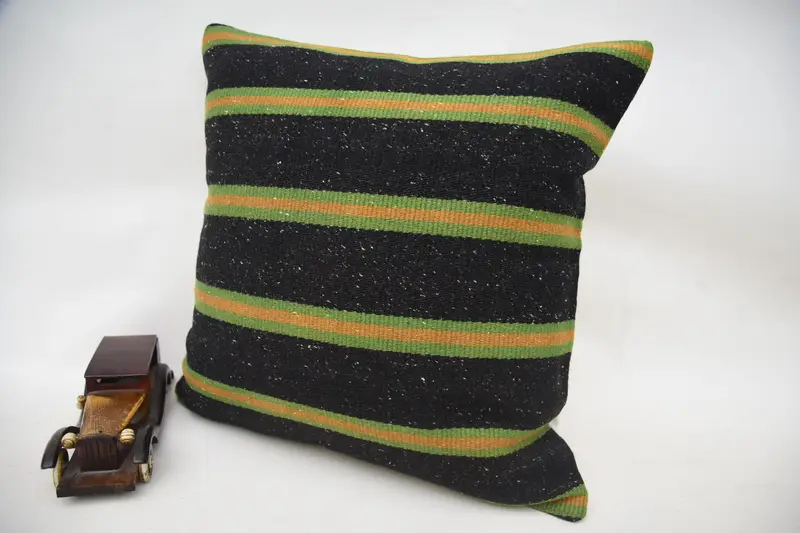 Boho Pillow, Handmade Kilim Cushion, Turkish Kilim Pillow, 18x18 Green Cushion, Living Room Throw Pillow Case, Pillow, Hippie Throw Pillow - 3
