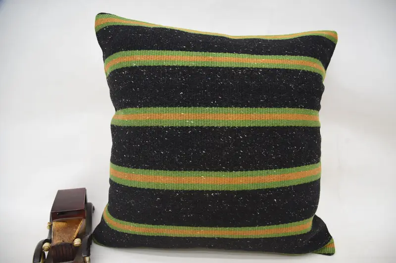 Boho Pillow, Handmade Kilim Cushion, Turkish Kilim Pillow, 18x18 Green Cushion, Living Room Throw Pillow Case, Pillow, Hippie Throw Pillow - 4