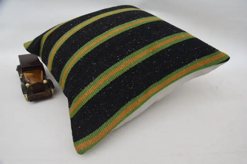 Boho Pillow, Handmade Kilim Cushion, Turkish Kilim Pillow, 18x18 Green Cushion, Living Room Throw Pillow Case, Pillow, Hippie Throw Pillow - 6
