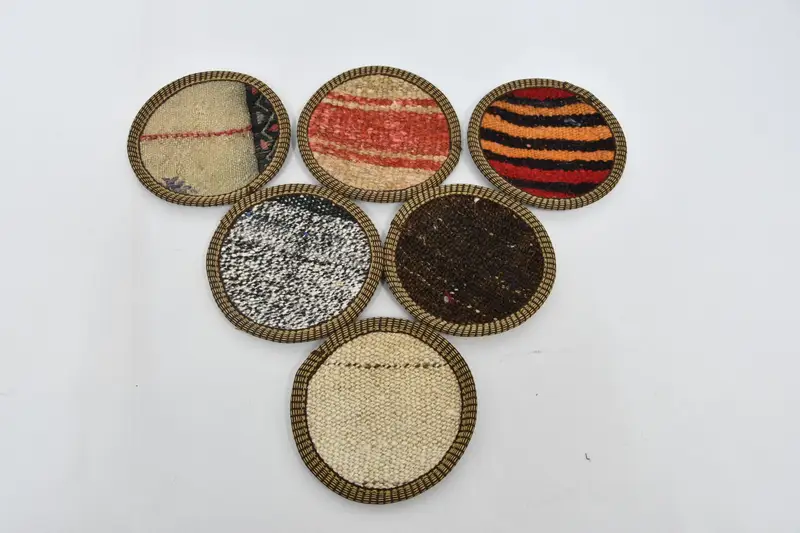 Bohemian Beige and Brown Round Coasters, Ethnic-Inspired Coaster Set