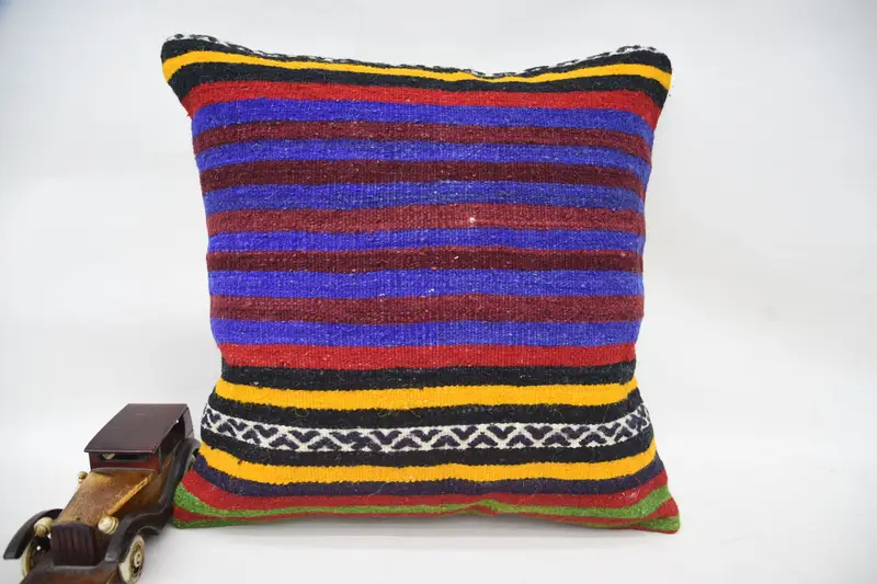 18x18 Blue Pillow Case, Ikat Pillow Cover, Cushion Cover, Vintage Cushion Cover, Vintage Kilim Pillow, Pillow for Couch, Home Decor Pillow - 1