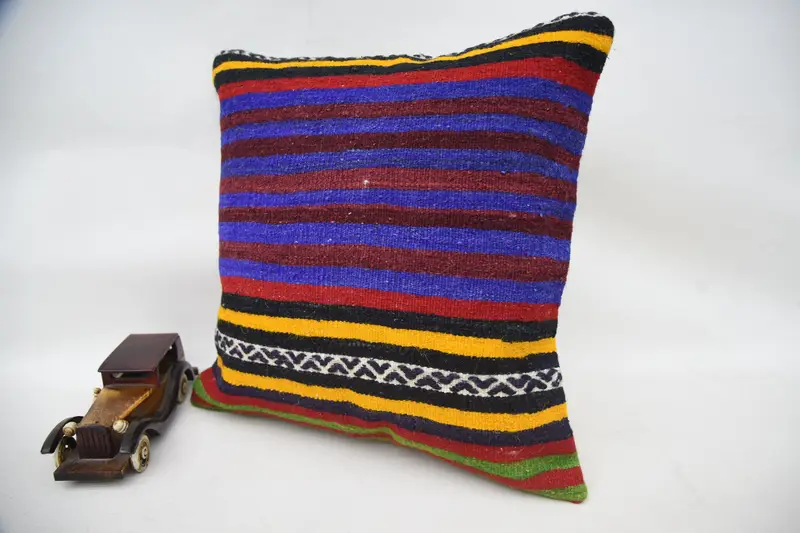 18x18 Blue Pillow Case, Ikat Pillow Cover, Cushion Cover, Vintage Cushion Cover, Vintage Kilim Pillow, Pillow for Couch, Home Decor Pillow - 3