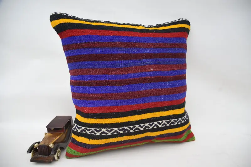 18x18 Blue Pillow Case, Ikat Pillow Cover, Cushion Cover, Vintage Cushion Cover, Vintage Kilim Pillow, Pillow for Couch, Home Decor Pillow - 2