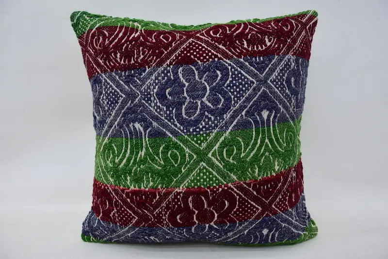 Floor Cushion, Vintage Kilim Pillow, Cushion Case, 16x16 Blue Pillow, Kilim Pillow, Natural Pillow Sham, Kilim Pillow Cover - 1