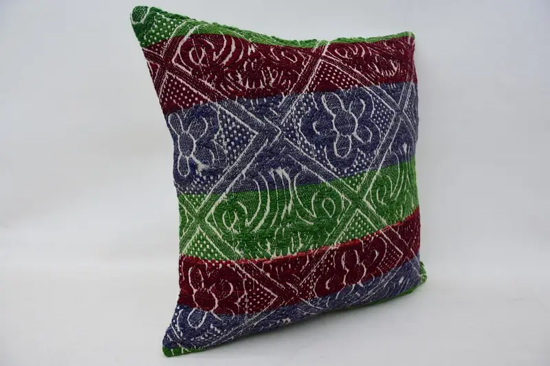 Floor Cushion, Vintage Kilim Pillow, Cushion Case, 16x16 Blue Pillow, Kilim Pillow, Natural Pillow Sham, Kilim Pillow Cover - 2