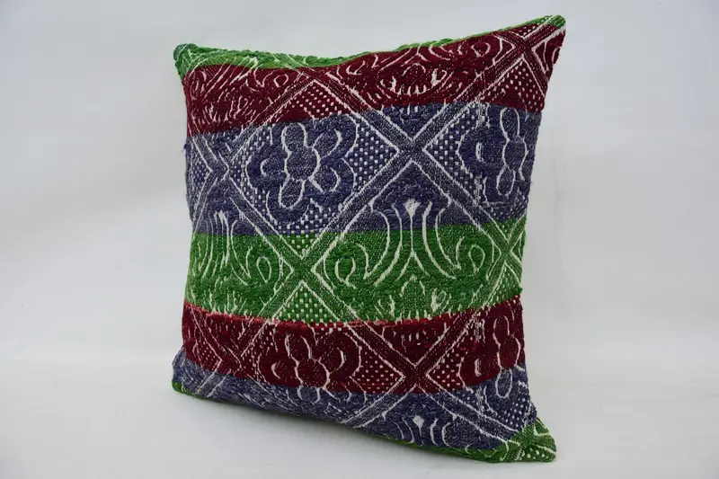 Floor Cushion, Vintage Kilim Pillow, Cushion Case, 16x16 Blue Pillow, Kilim Pillow, Natural Pillow Sham, Kilim Pillow Cover - 3