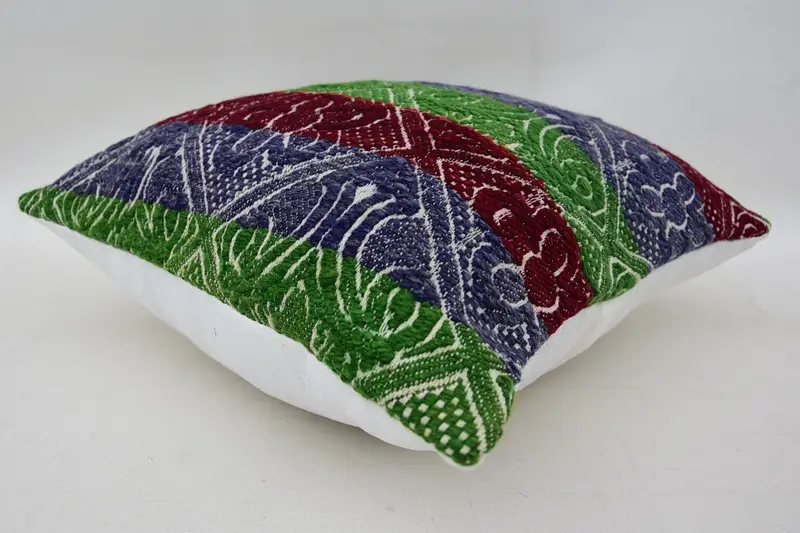 Floor Cushion, Vintage Kilim Pillow, Cushion Case, 16x16 Blue Pillow, Kilim Pillow, Natural Pillow Sham, Kilim Pillow Cover - 6