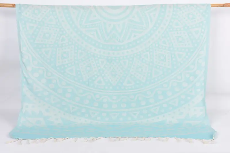Housewarming Gift Organic Cotton Mint Round Pattern Towel, 70x40 Inches