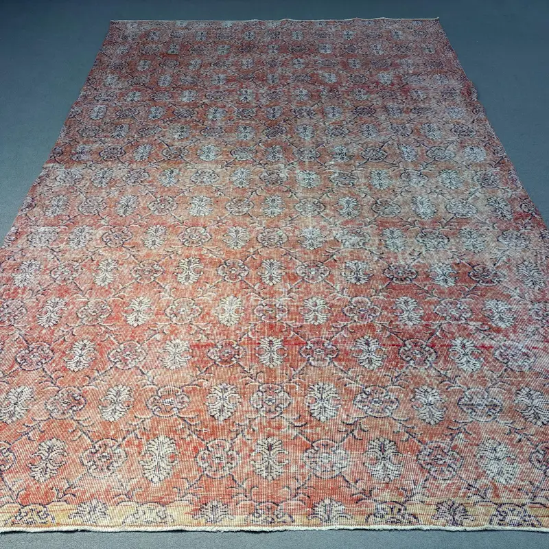 Vibrant Orange Rug, 0,6x10,7 ft Blue Plant Pattern