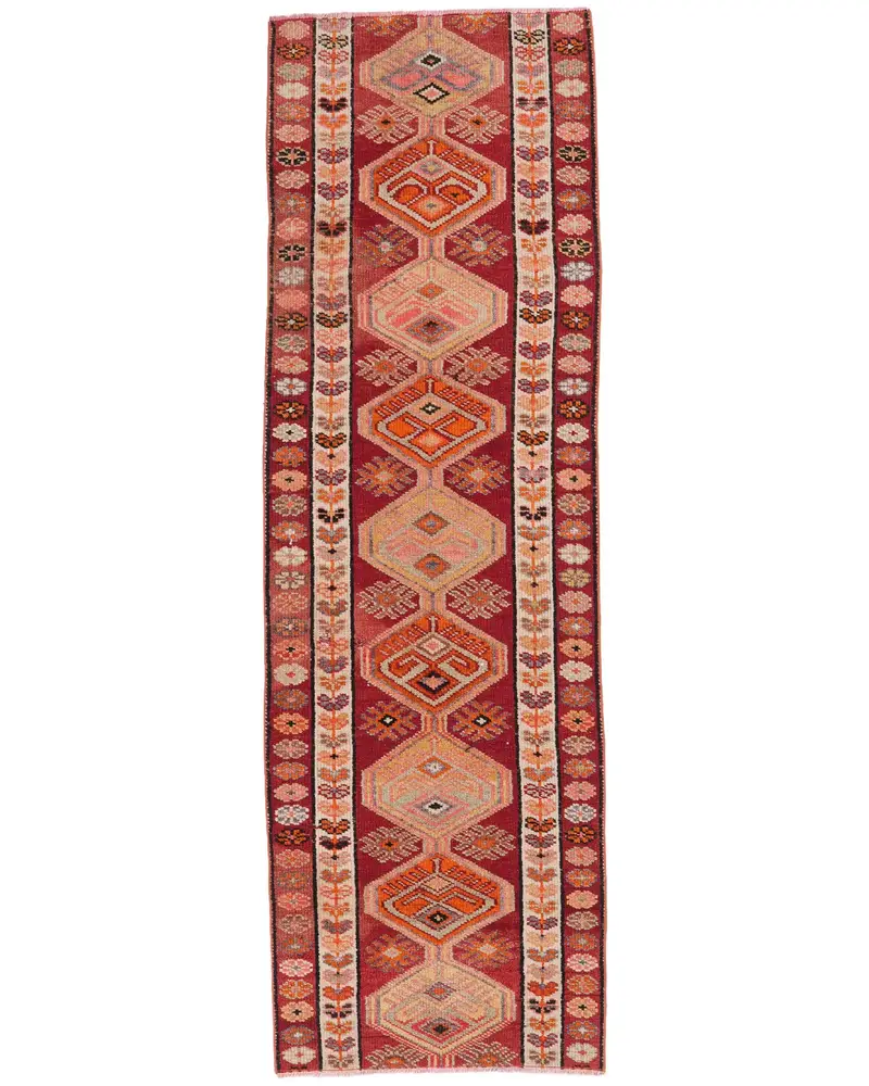 エレガントなレッドオリエンタルラグ、2.8x8.9フィートのシックな室内装飾