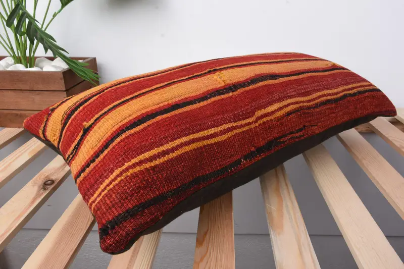 12x24 Red Cushion Case, Vintage Kilim Throw Pillow, Vintage Throw Cushion, Ethnical Kilim Rug Pillow, Cushion Cover, Turkish Kilim Pillow - 6