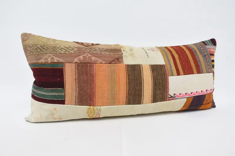 Turkish Kilim Pillow, 16x36 Orange Cushion Case, Accent Throw Pillow, Pattern Throw Pillow, Cushion Case, Pillow for Sofa, Antique Pillows - 3