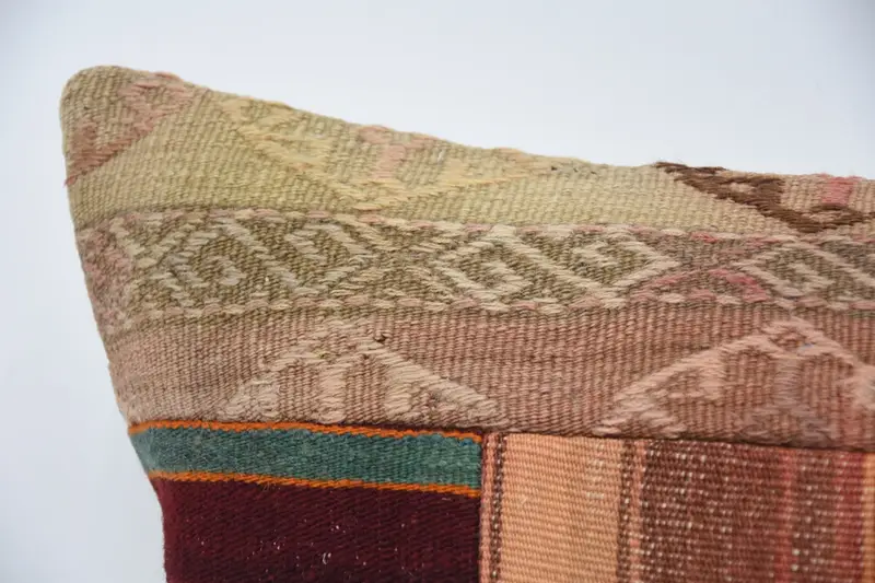 Turkish Kilim Pillow, 16x36 Orange Cushion Case, Accent Throw Pillow, Pattern Throw Pillow, Cushion Case, Pillow for Sofa, Antique Pillows - 2