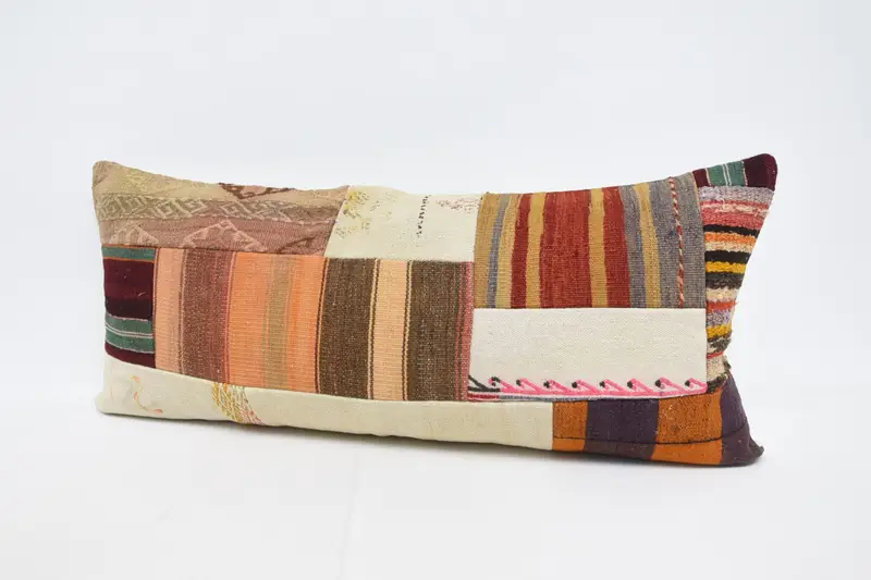 Turkish Kilim Pillow, 16x36 Orange Cushion Case, Accent Throw Pillow, Pattern Throw Pillow, Cushion Case, Pillow for Sofa, Antique Pillows - 4