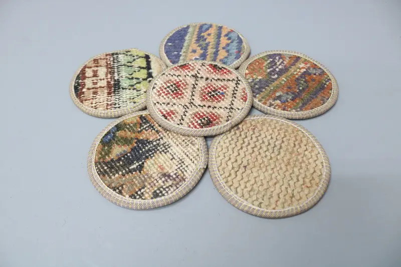 Posavasos redondo bohemio azul y beige, posavasos bohemio único