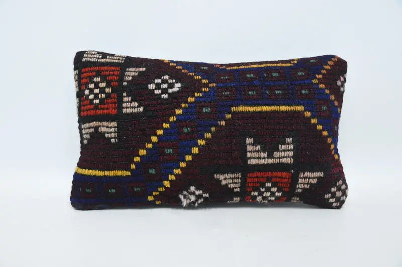 Kilim Pillow, Turkish Kilim Pillow, Farmhouse Pillow, Cushion Case, 12x20 Brown Pillow Case, Pillow for Couch, Customized Cushion - 1