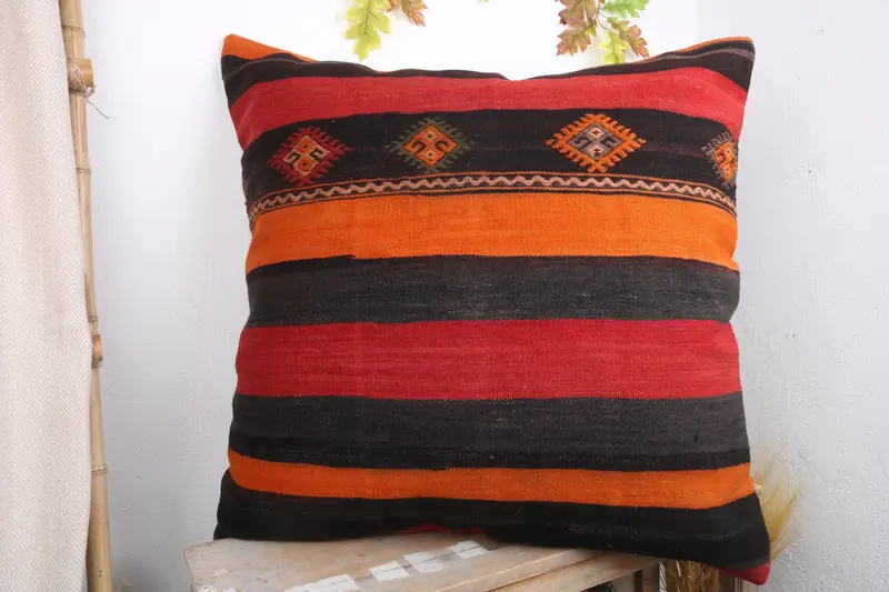 Pillow Cover, Accent Throw Cushion Case, Turkish Kilim Pillow, 32x32 Brown Pillow Cover, Vintage Pillow, Ethnical Kilim Rug Pillow - 4