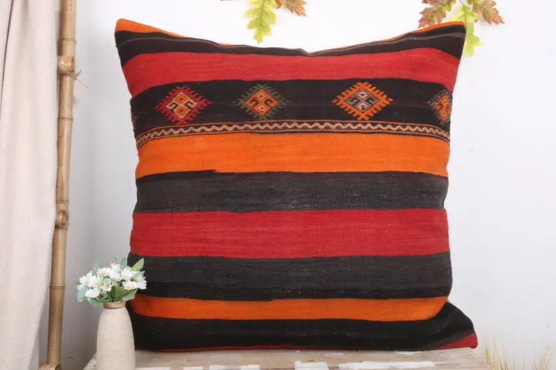 Pillow Cover, Accent Throw Cushion Case, Turkish Kilim Pillow, 32x32 Brown Pillow Cover, Vintage Pillow, Ethnical Kilim Rug Pillow - 2